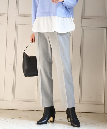 FOLBD56150 MK MICHEL KLEIN ツイード調両面起毛テーパードパンツ/洗える