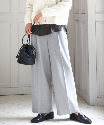 FOLBD58160 MK MICHEL KLEIN ツイード調両面起毛ワイドパンツ/洗える