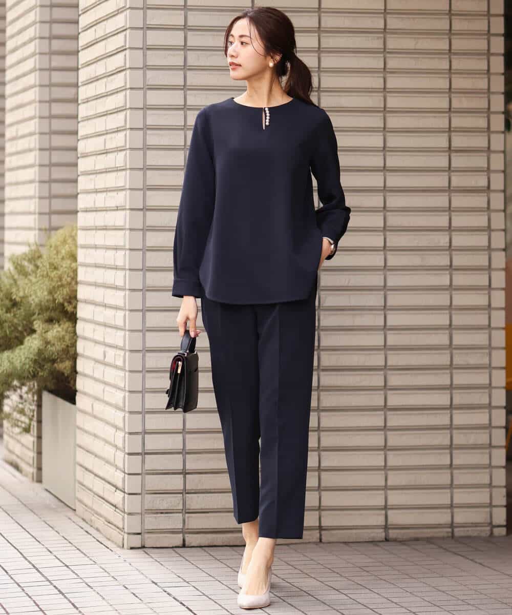 FOLDS10140 MK MICHEL KLEIN(MK ミッシェルクラン) ベーシックテーパードパンツ/Comfortシリーズ/制菌加工/洗える ライトベージュ