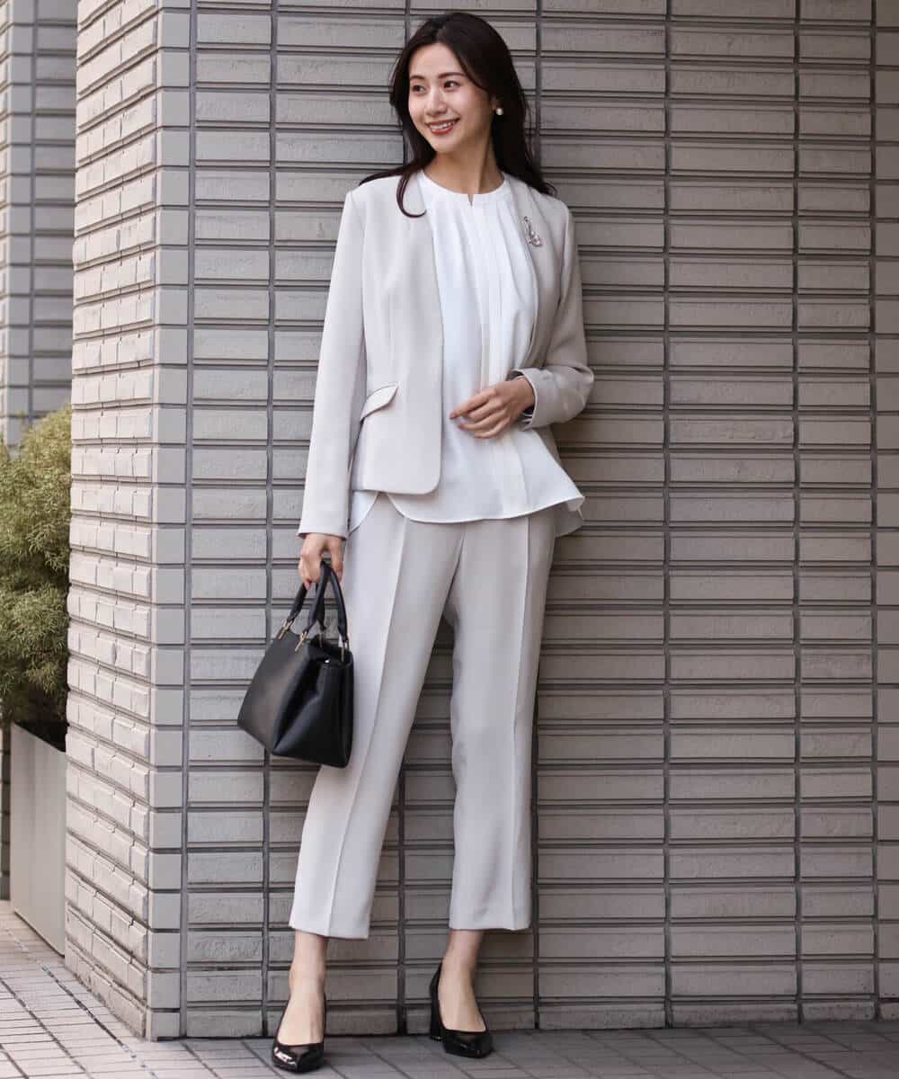 FOLDS10140 MK MICHEL KLEIN(MK ミッシェルクラン) ベーシックテーパードパンツ/Comfortシリーズ/制菌加工/洗える ライトベージュ