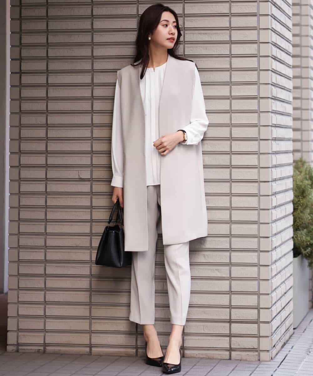 FOLDS10140 MK MICHEL KLEIN(MK ミッシェルクラン) ベーシックテーパードパンツ/Comfortシリーズ/制菌加工/洗える ライトベージュ