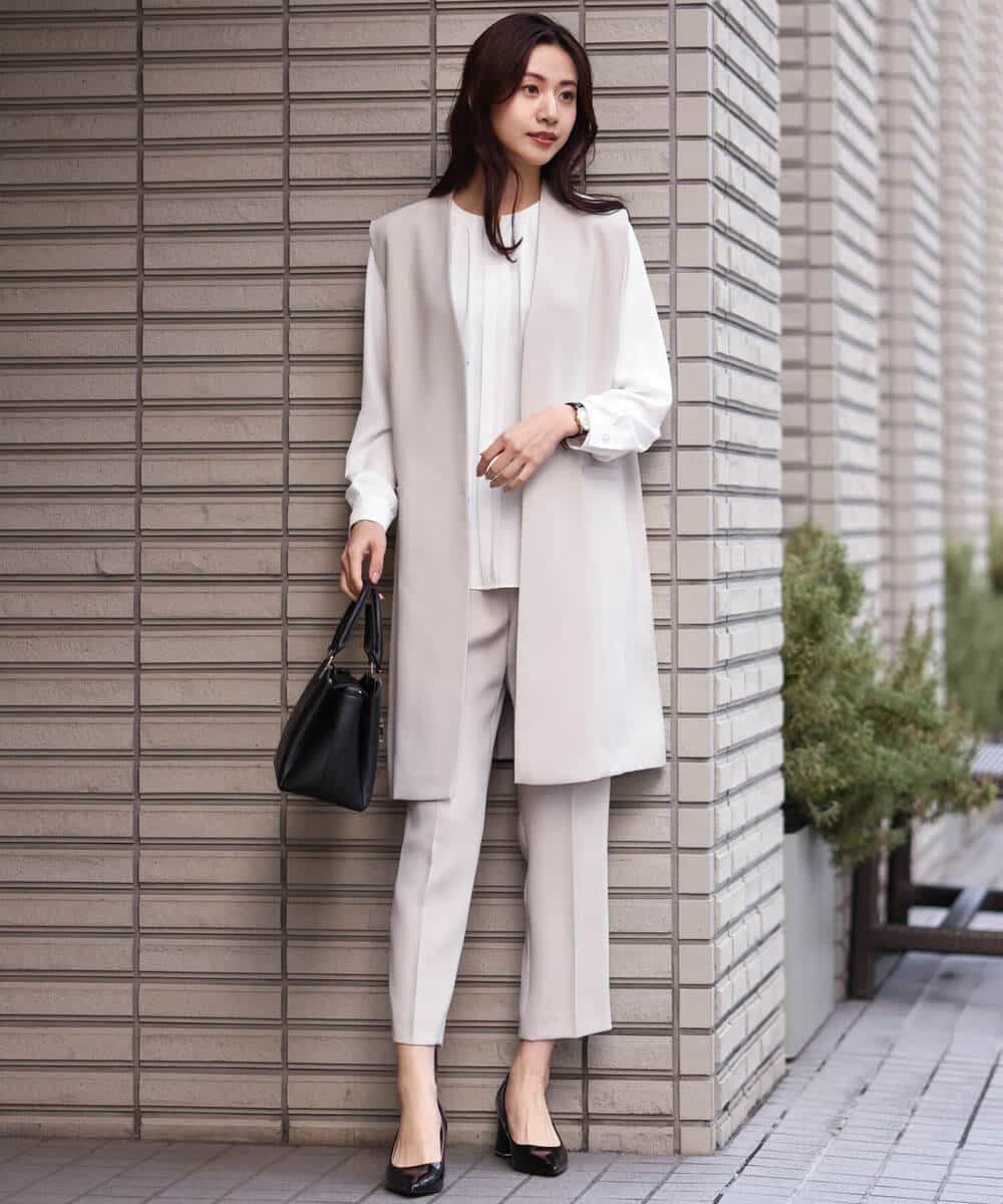 FOLDS10140 MK MICHEL KLEIN(MK ミッシェルクラン) ベーシックテーパードパンツ/Comfortシリーズ/制菌加工/洗える ライトベージュ