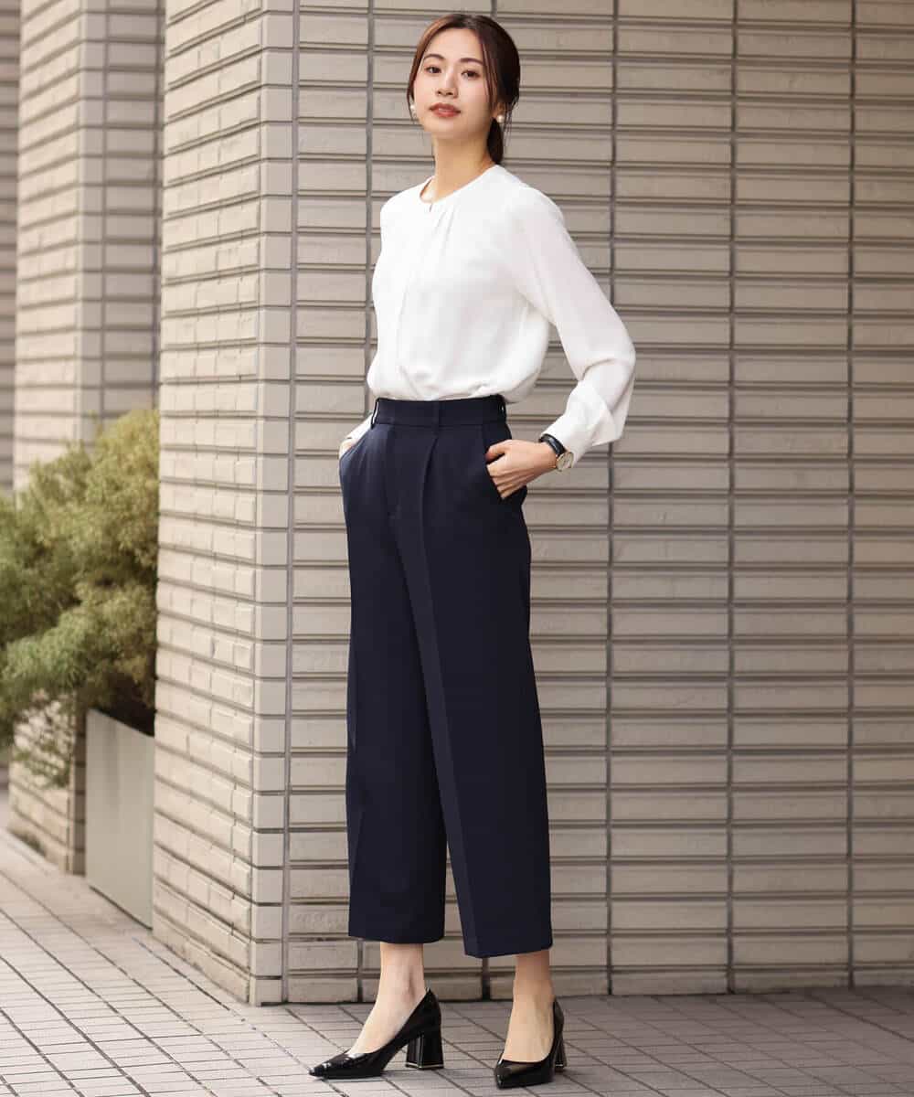 FOLDS12160 MK MICHEL KLEIN(MK ミッシェルクラン) ベーシックワイドパンツ/Comfortシリーズ/制菌加工/洗える ライトベージュ