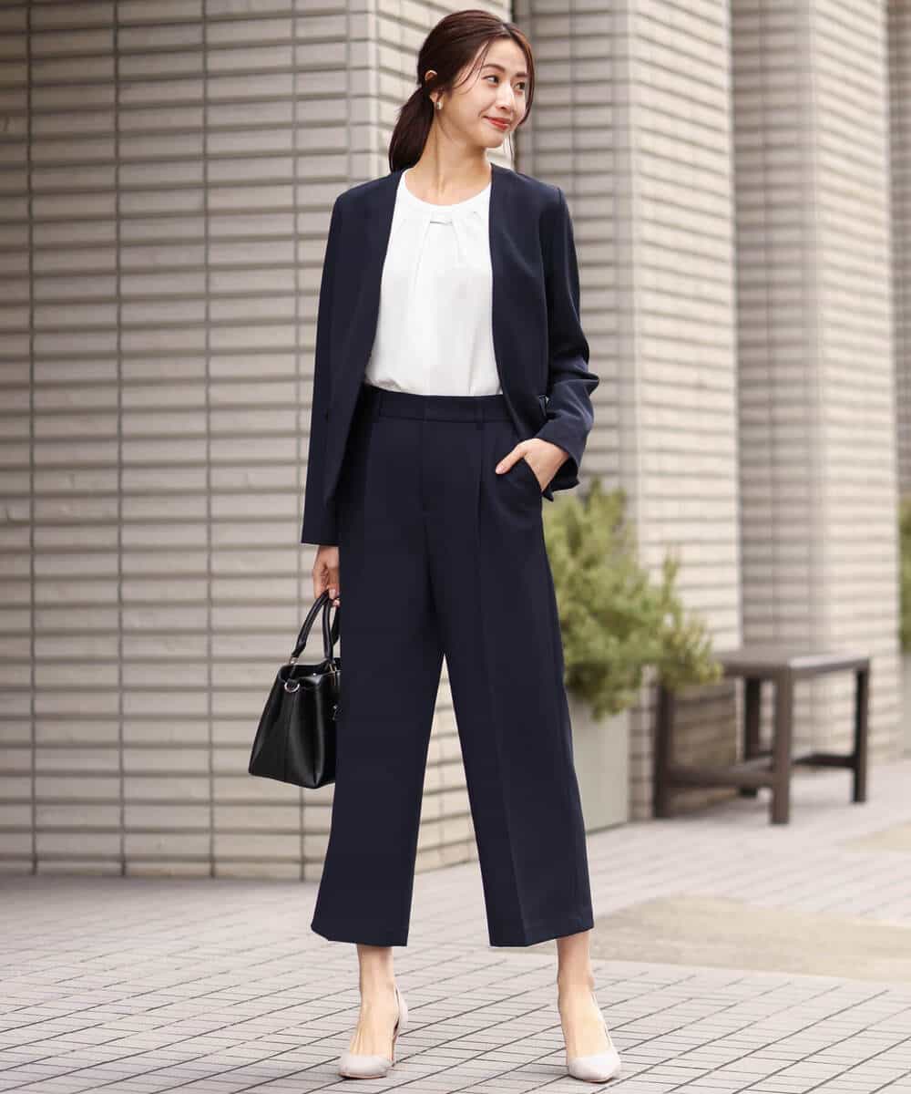 FOLDS12160 MK MICHEL KLEIN(MK ミッシェルクラン) ベーシックワイドパンツ/Comfortシリーズ/制菌加工/洗える ライトベージュ