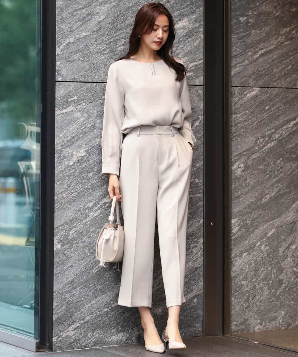 FOLDS12160 MK MICHEL KLEIN(MK ミッシェルクラン) ベーシックワイドパンツ/Comfortシリーズ/制菌加工/洗える ライトベージュ