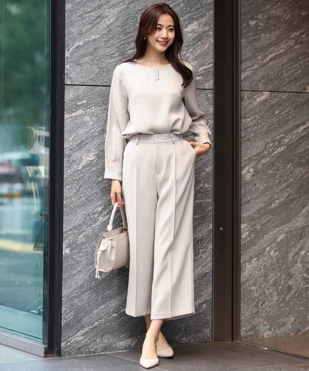 FOLDS12160 MK MICHEL KLEIN(MK ミッシェルクラン) ベーシックワイドパンツ/Comfortシリーズ/制菌加工/洗える ライトベージュ
