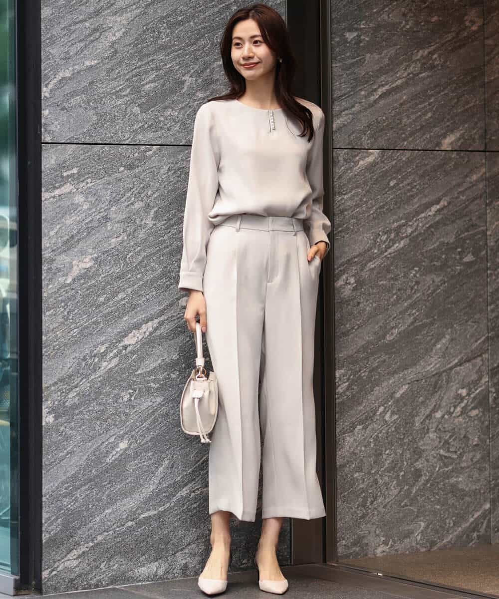 FOLDS12160 MK MICHEL KLEIN(MK ミッシェルクラン) ベーシックワイドパンツ/Comfortシリーズ/制菌加工/洗える ライトベージュ