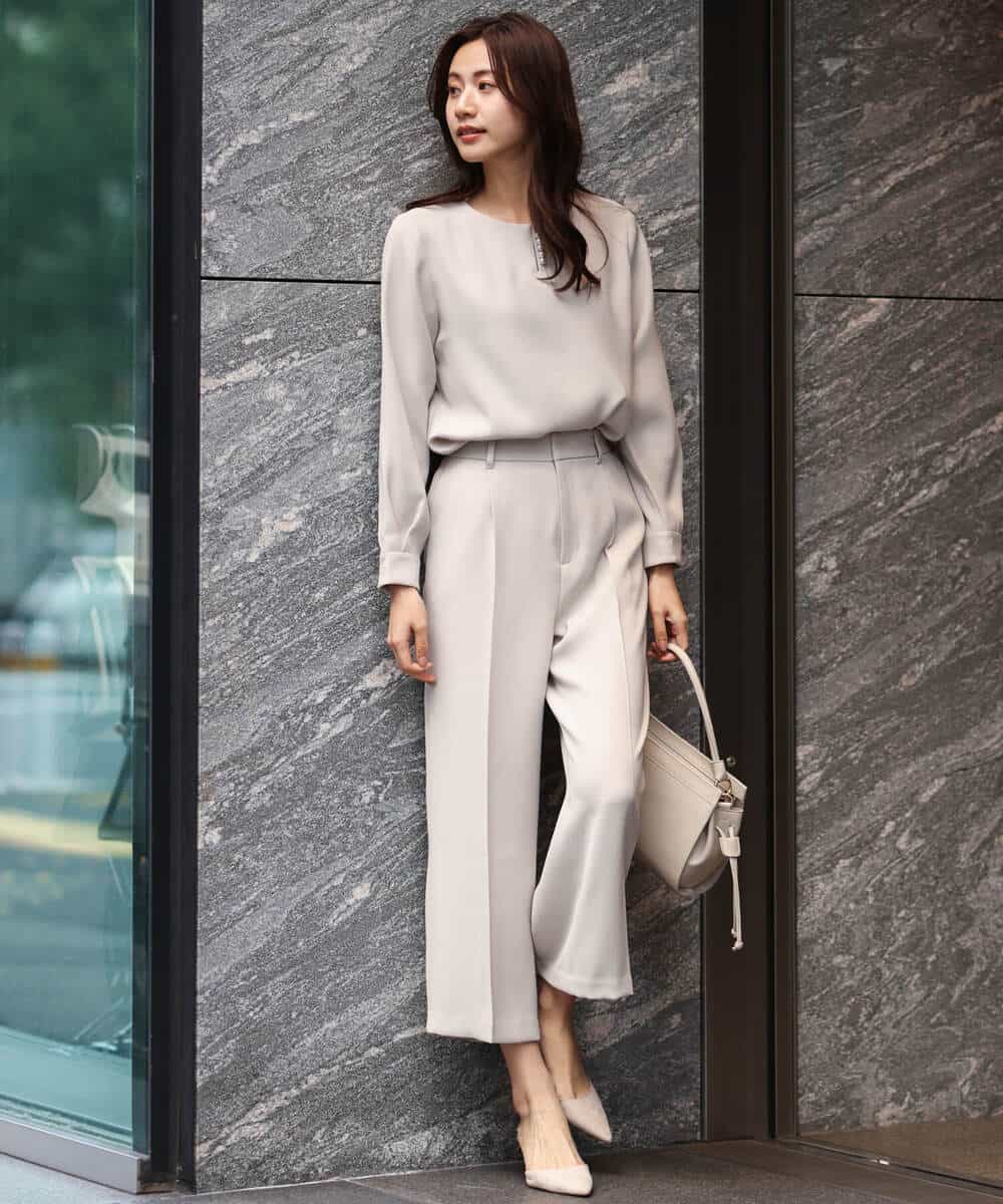 FOLDS12160 MK MICHEL KLEIN(MK ミッシェルクラン) ベーシックワイドパンツ/Comfortシリーズ/制菌加工/洗える ライトベージュ