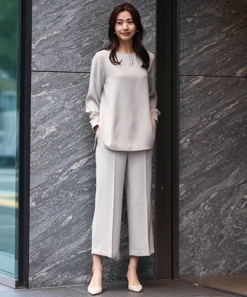 FOLDS12160 MK MICHEL KLEIN(MK ミッシェルクラン) ベーシックワイドパンツ/Comfortシリーズ/制菌加工/洗える ライトベージュ