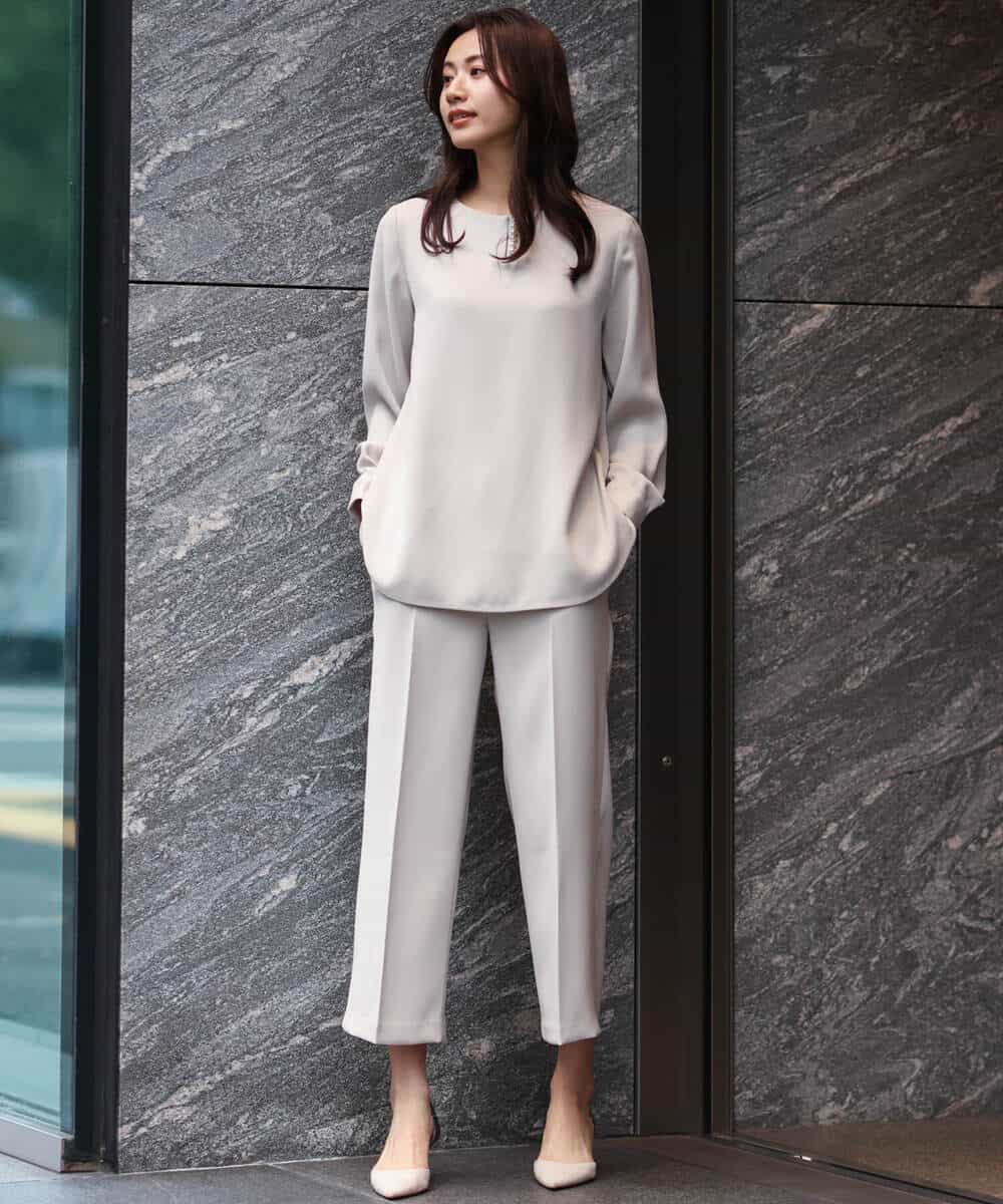 FOLDS12160 MK MICHEL KLEIN(MK ミッシェルクラン) ベーシックワイドパンツ/Comfortシリーズ/制菌加工/洗える ライトベージュ