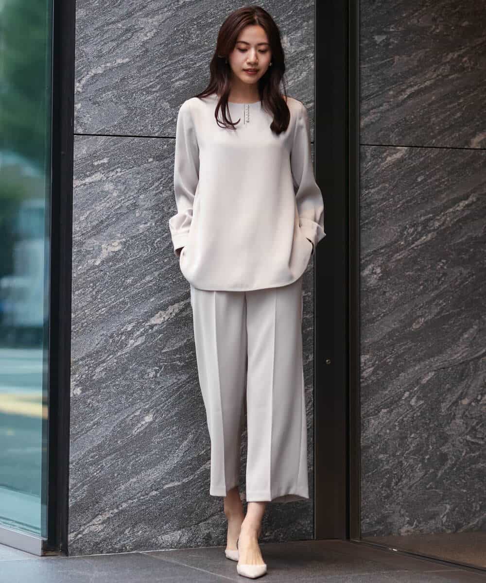 FOLDS12160 MK MICHEL KLEIN(MK ミッシェルクラン) ベーシックワイドパンツ/Comfortシリーズ/制菌加工/洗える ライトベージュ