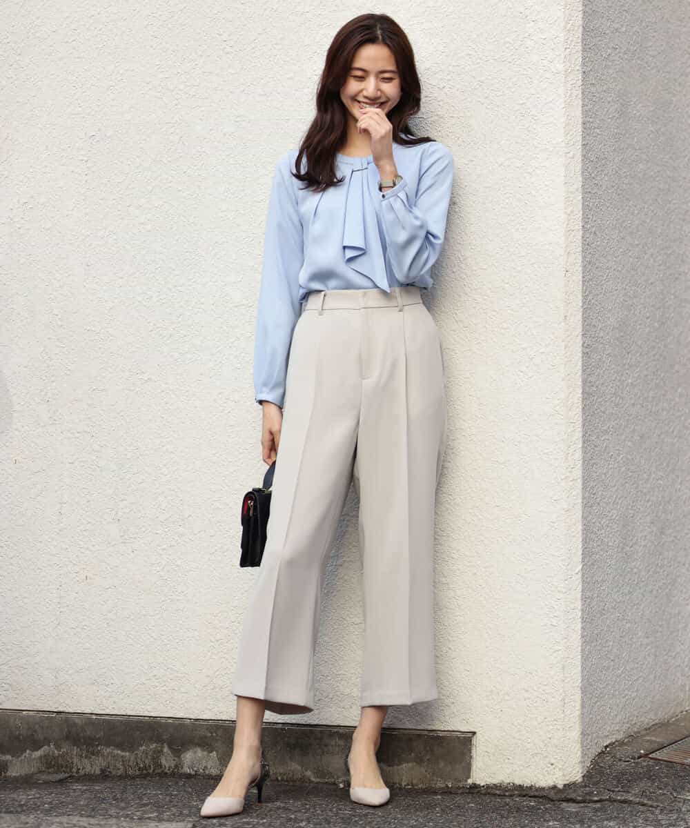 FOLDS12160 MK MICHEL KLEIN(MK ミッシェルクラン) ベーシックワイドパンツ/Comfortシリーズ/制菌加工/洗える ライトベージュ