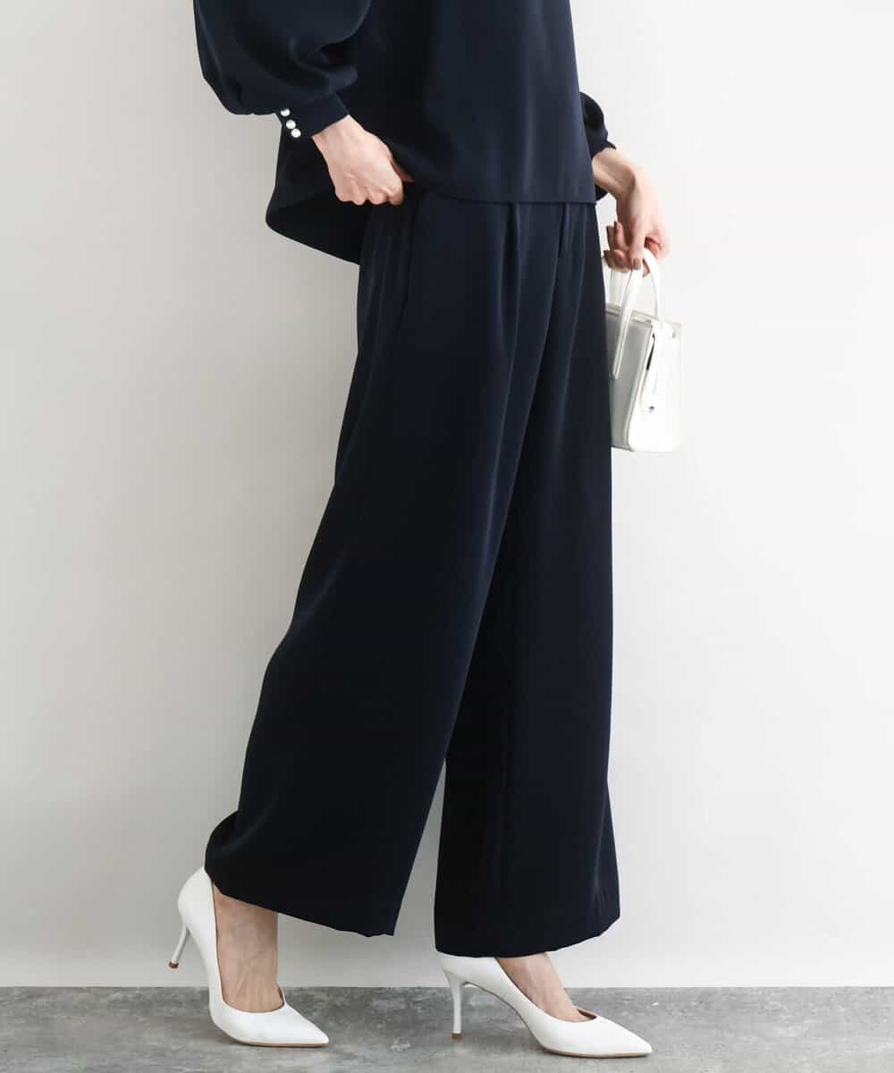 FOLFD24160 MK MICHEL KLEIN(MK ミッシェルクラン) 共地ベルト付きワイドパンツ/撥水/防シワ/洗える ライトグレー