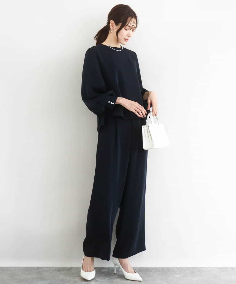 FOLFD24160 MK MICHEL KLEIN(MK ミッシェルクラン) 共地ベルト付きワイドパンツ/撥水/防シワ/洗える ライトグレー