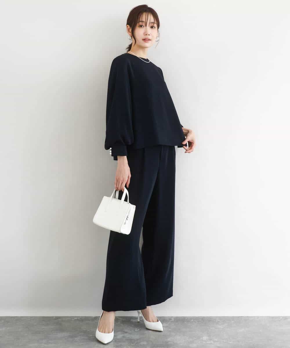 FOLFD24160 MK MICHEL KLEIN(MK ミッシェルクラン) 共地ベルト付きワイドパンツ/撥水/防シワ/洗える ライトグレー