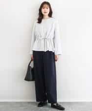 FOLFD24160 MK MICHEL KLEIN(MK ミッシェルクラン) 共地ベルト付きワイドパンツ/撥水/防シワ/洗える ライトグレー