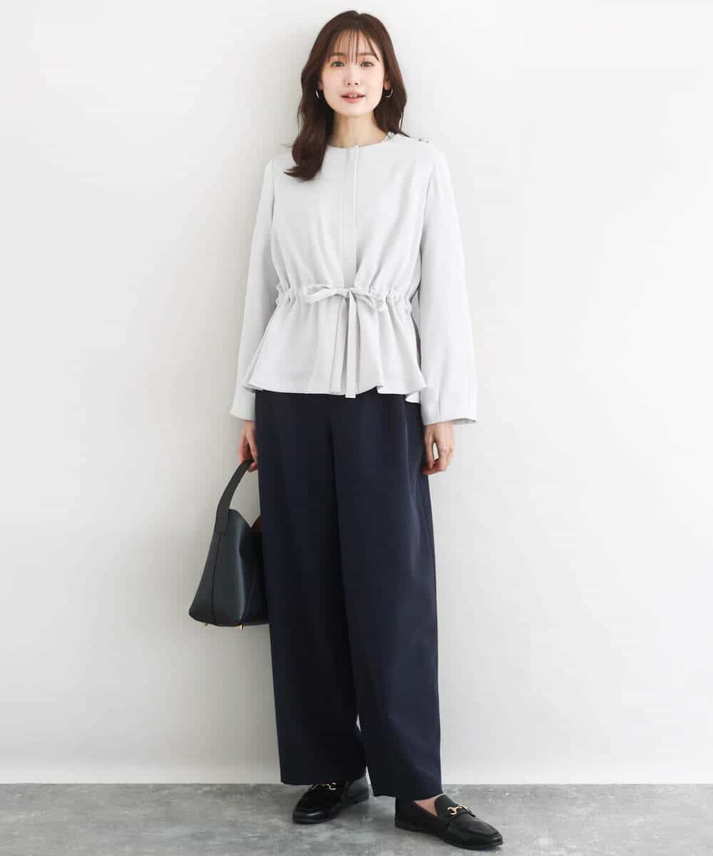 FOLFD24160 MK MICHEL KLEIN(MK ミッシェルクラン) 共地ベルト付きワイドパンツ/撥水/防シワ/洗える ライトグレー