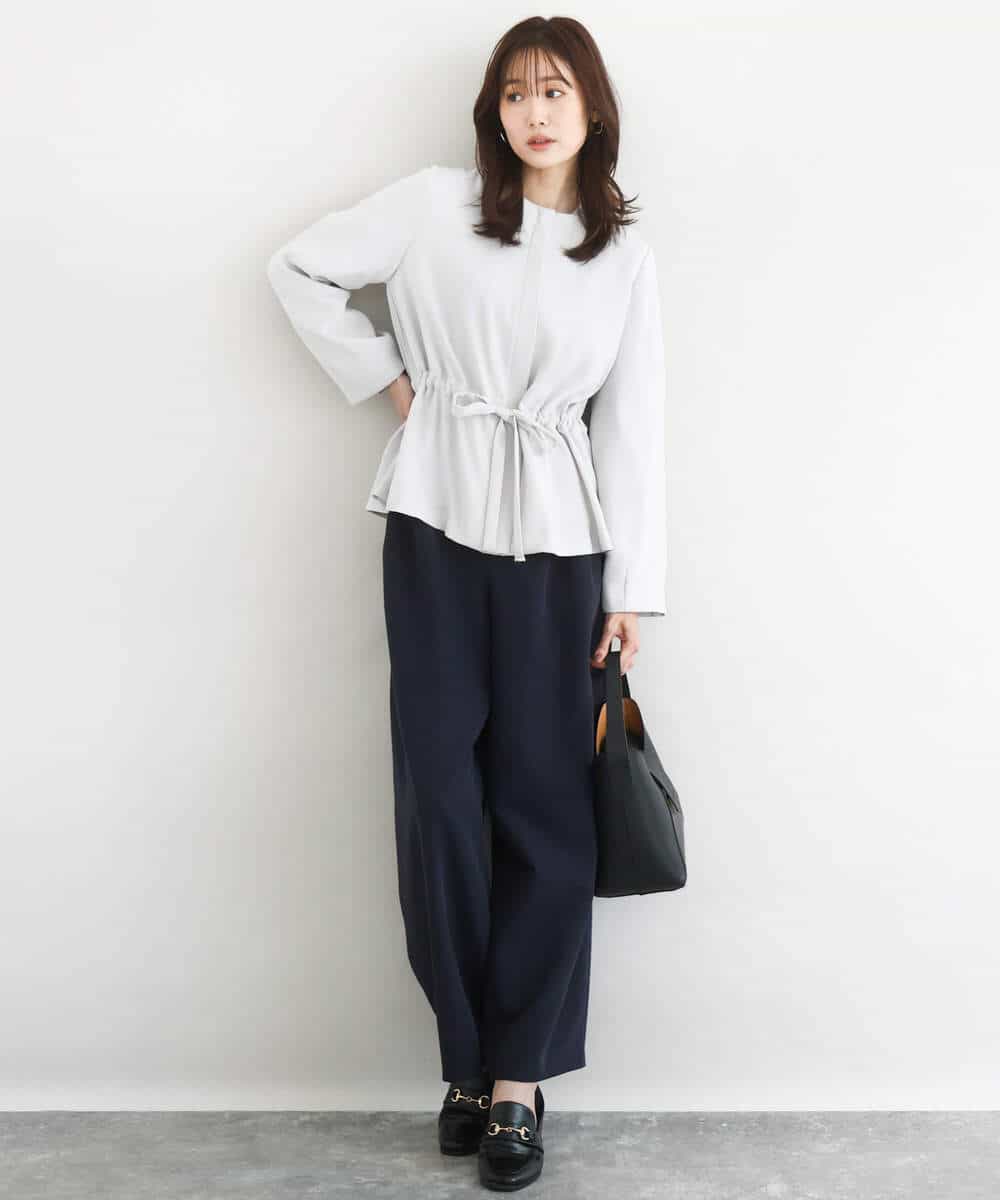 FOLFD24160 MK MICHEL KLEIN(MK ミッシェルクラン) 共地ベルト付きワイドパンツ/撥水/防シワ/洗える ライトグレー