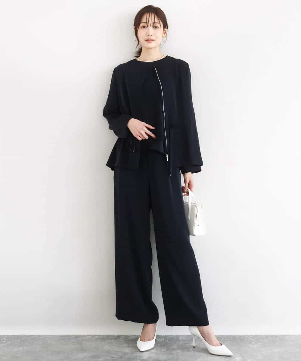 FOLFD24160 MK MICHEL KLEIN(MK ミッシェルクラン) 共地ベルト付きワイドパンツ/撥水/防シワ/洗える ライトグレー