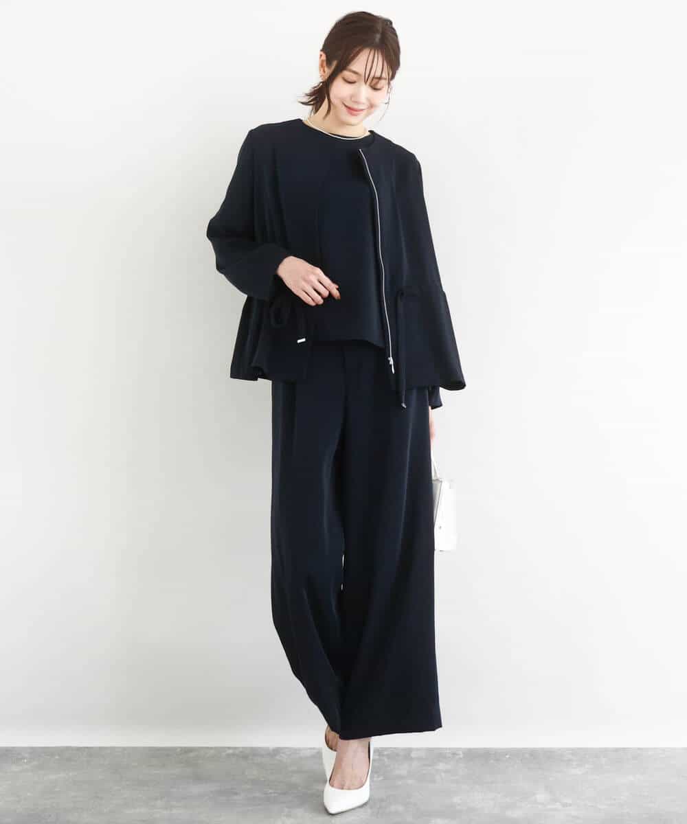 FOLFD24160 MK MICHEL KLEIN(MK ミッシェルクラン) 共地ベルト付きワイドパンツ/撥水/防シワ/洗える ライトグレー