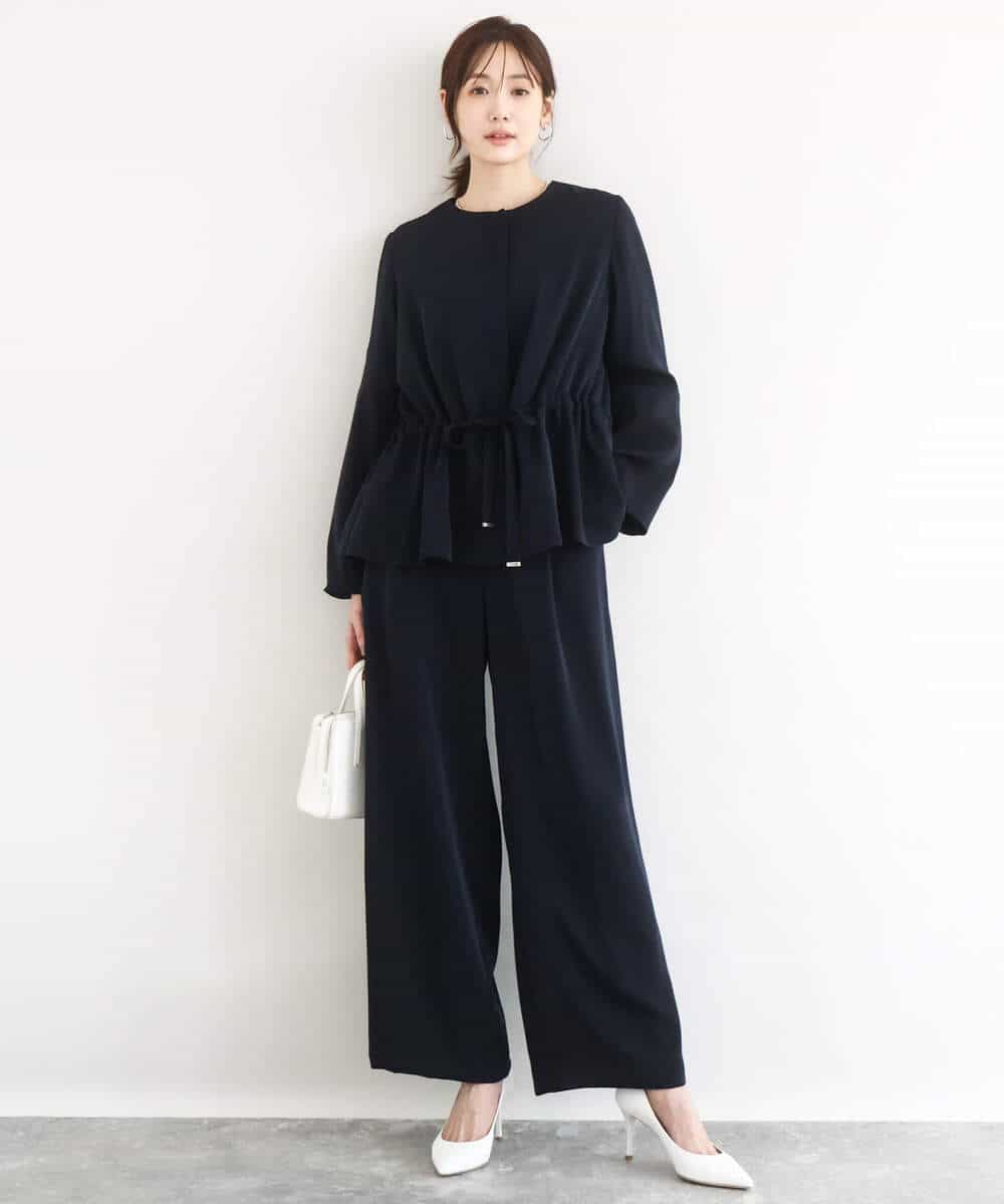 FOLFD24160 MK MICHEL KLEIN(MK ミッシェルクラン) 共地ベルト付きワイドパンツ/撥水/防シワ/洗える ライトグレー