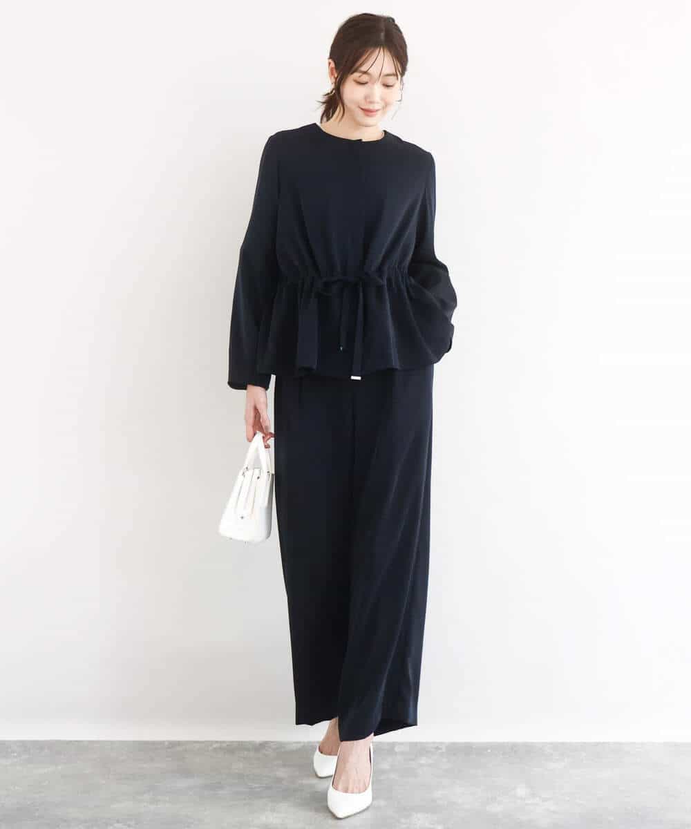 FOLFD24160 MK MICHEL KLEIN(MK ミッシェルクラン) 共地ベルト付きワイドパンツ/撥水/防シワ/洗える ライトグレー