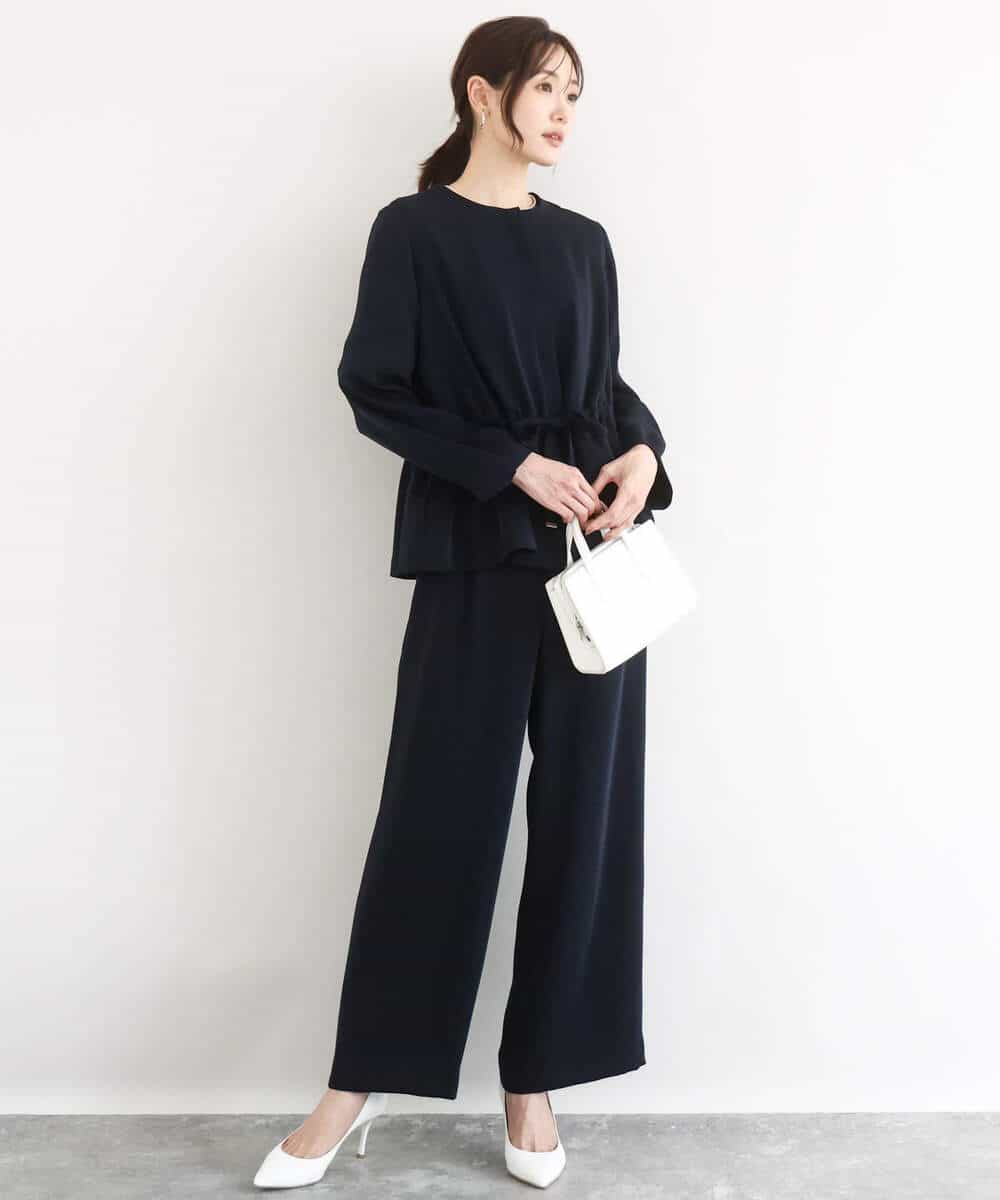 FOLFD24160 MK MICHEL KLEIN(MK ミッシェルクラン) 共地ベルト付きワイドパンツ/撥水/防シワ/洗える ライトグレー