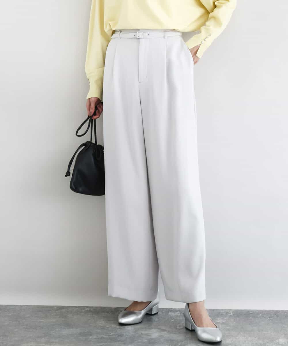 FOLFD24160 MK MICHEL KLEIN(MK ミッシェルクラン) 共地ベルト付きワイドパンツ/撥水/防シワ/洗える ライトグレー