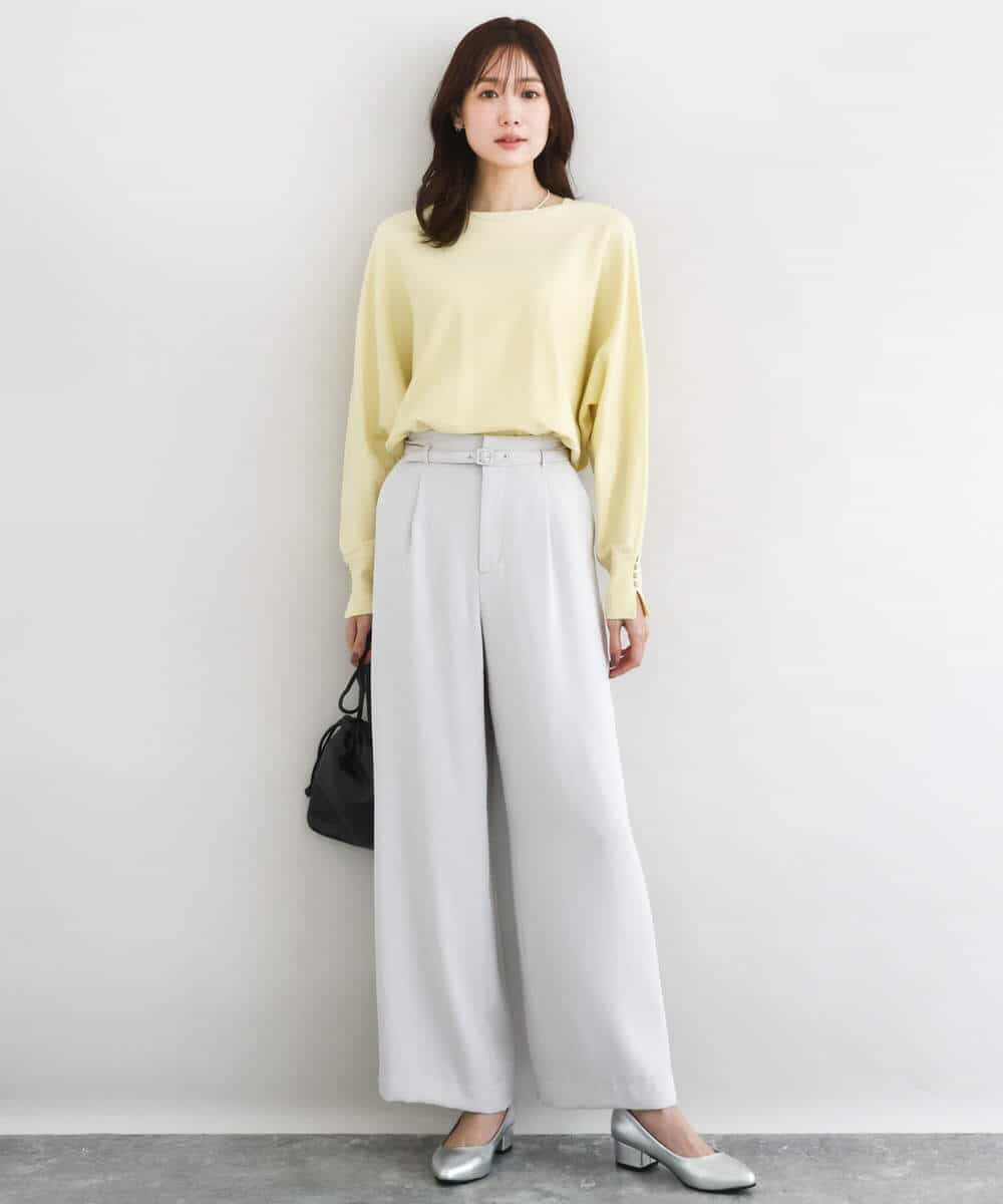 FOLFD24160 MK MICHEL KLEIN(MK ミッシェルクラン) 共地ベルト付きワイドパンツ/撥水/防シワ/洗える ライトグレー