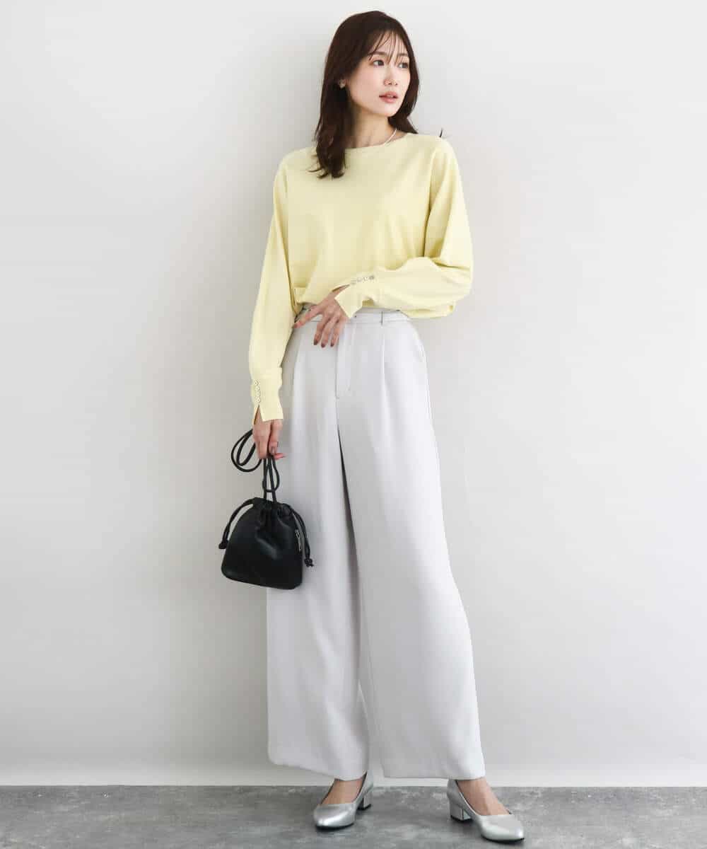 FOLFD24160 MK MICHEL KLEIN(MK ミッシェルクラン) 共地ベルト付きワイドパンツ/撥水/防シワ/洗える ライトグレー