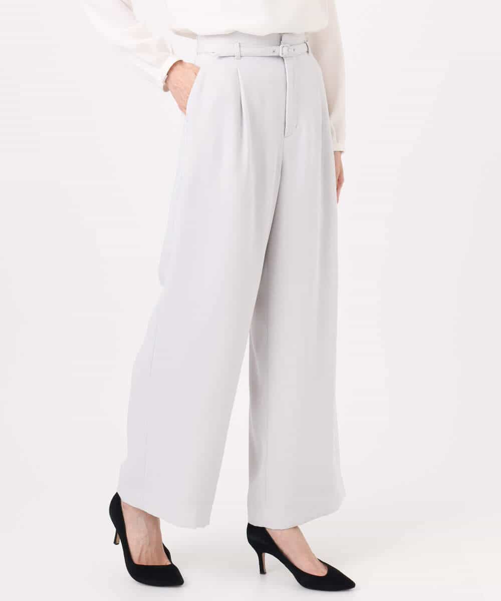 FOLFD24160 MK MICHEL KLEIN(MK ミッシェルクラン) 共地ベルト付きワイドパンツ/撥水/防シワ/洗える ライトグレー