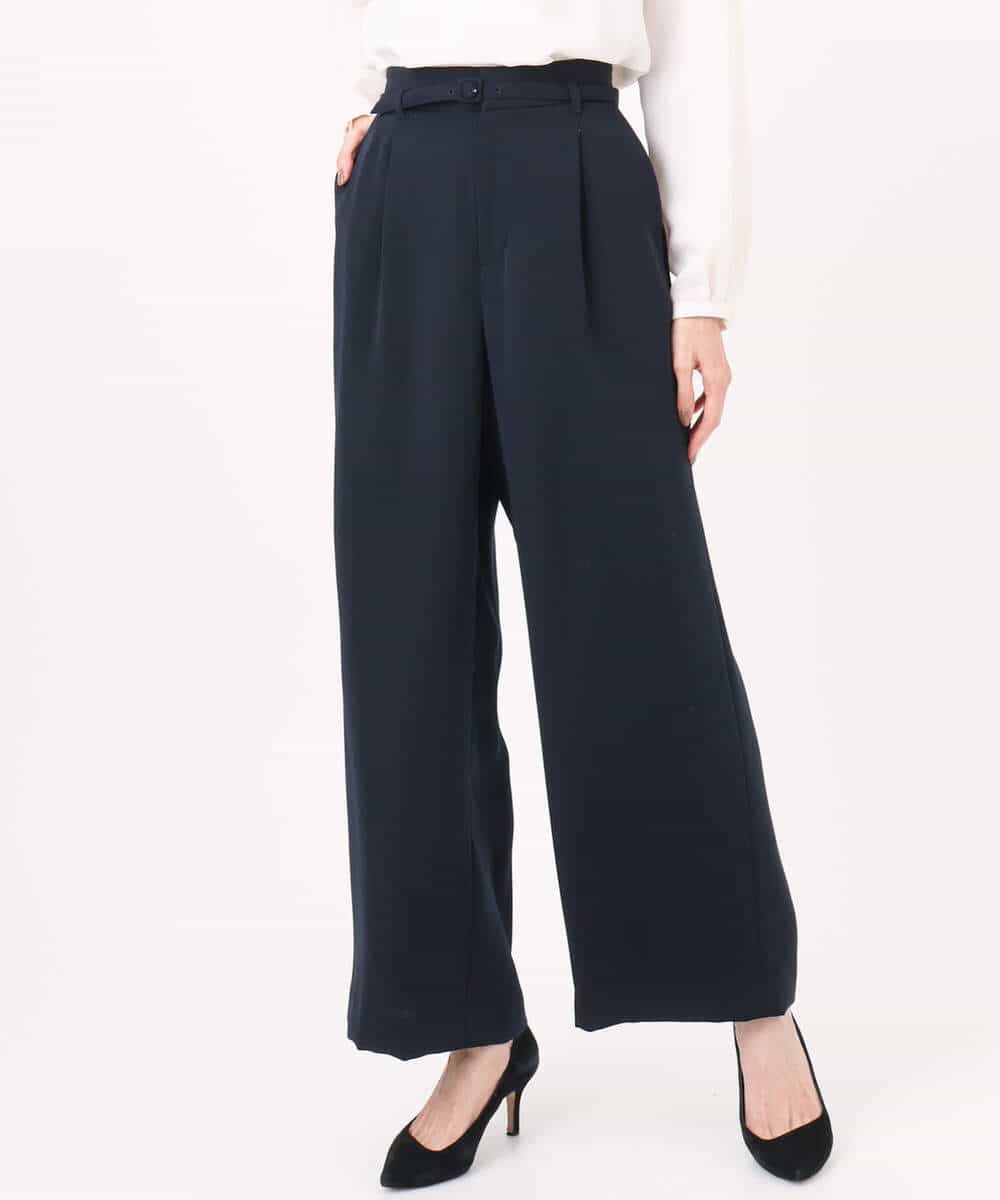 FOLFD24160 MK MICHEL KLEIN(MK ミッシェルクラン) 共地ベルト付きワイドパンツ/撥水/防シワ/洗える ライトグレー