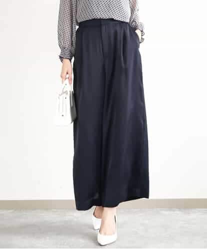 FOLGA32170 MK MICHEL KLEIN サテンワイドシルエットパンツ/洗える