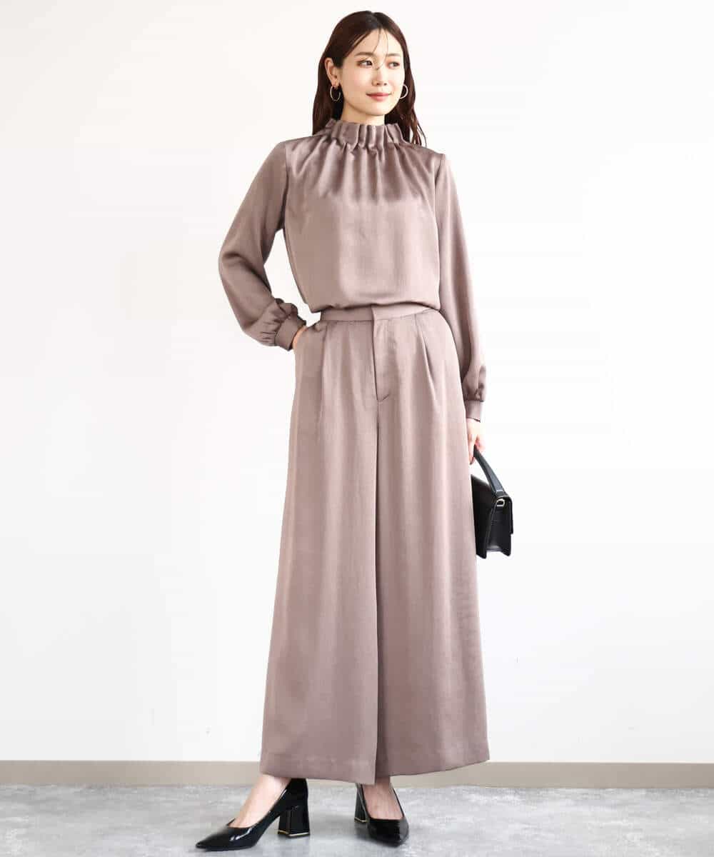 FOLGA32170 MK MICHEL KLEIN(MK ミッシェルクラン) サテンワイドシルエットパンツ/洗える ネイビー