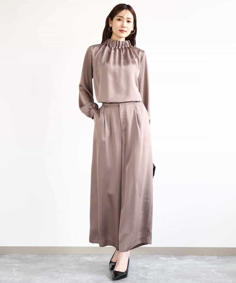 FOLGA32170 MK MICHEL KLEIN(MK ミッシェルクラン) サテンワイドシルエットパンツ/洗える ネイビー