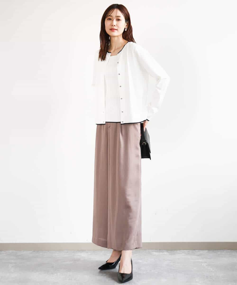 FOLGA32170 MK MICHEL KLEIN(MK ミッシェルクラン) サテンワイドシルエットパンツ/洗える ネイビー