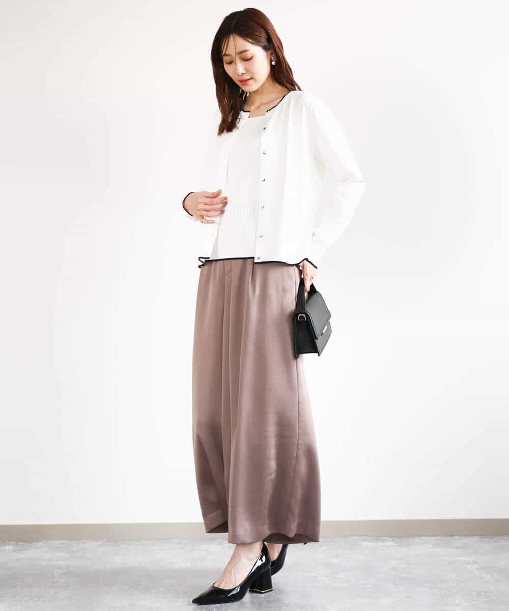 FOLGA32170 MK MICHEL KLEIN(MK ミッシェルクラン) サテンワイドシルエットパンツ/洗える ネイビー