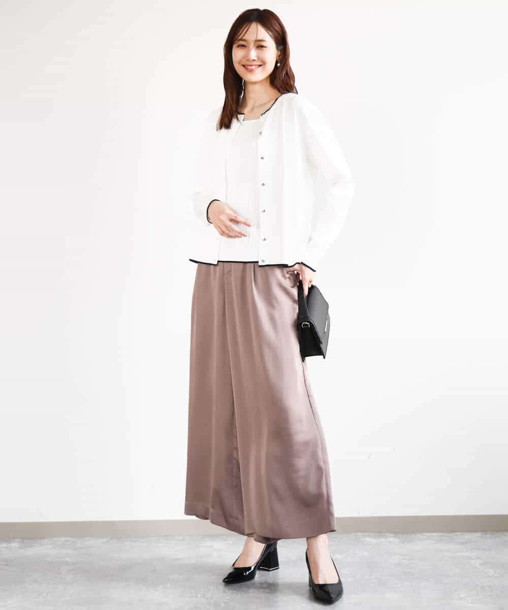 FOLGA32170 MK MICHEL KLEIN(MK ミッシェルクラン) サテンワイドシルエットパンツ/洗える ネイビー