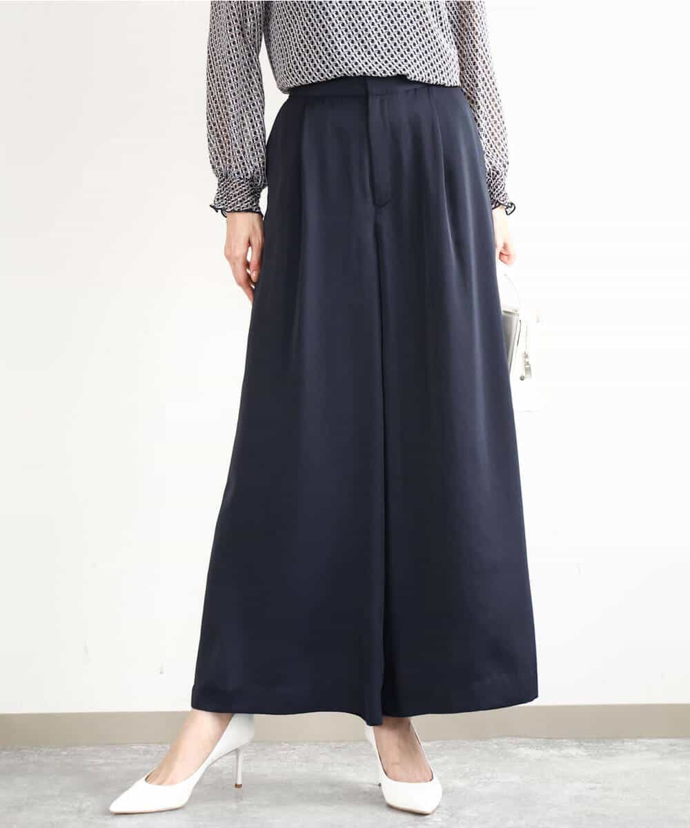 FOLGA32170 MK MICHEL KLEIN(MK ミッシェルクラン) サテンワイドシルエットパンツ/洗える ネイビー