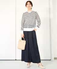 FOLGA32170 MK MICHEL KLEIN(MK ミッシェルクラン) サテンワイドシルエットパンツ/洗える ネイビー