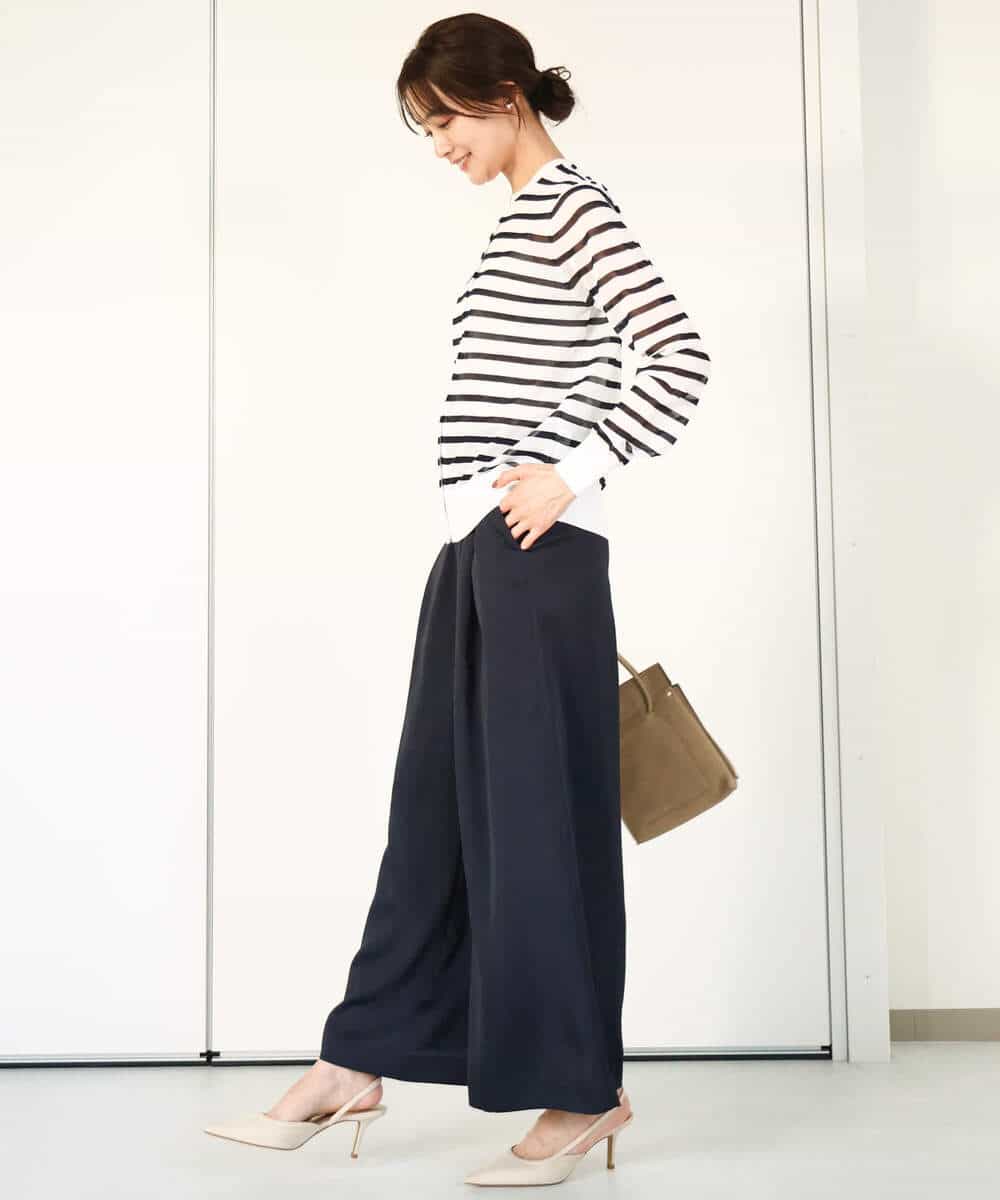 FOLGA32170 MK MICHEL KLEIN(MK ミッシェルクラン) サテンワイドシルエットパンツ/洗える ネイビー