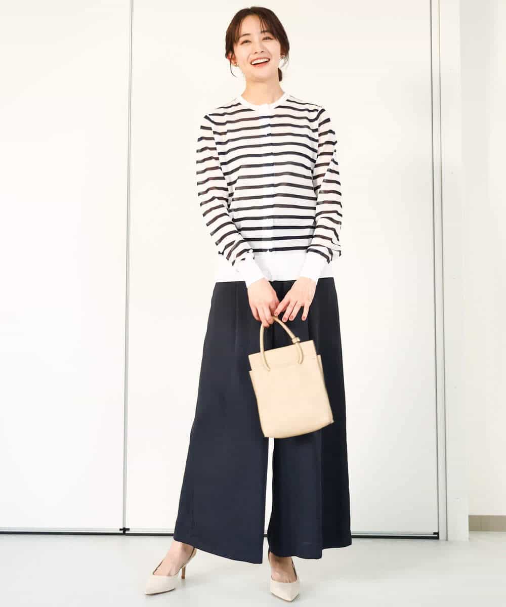 FOLGA32170 MK MICHEL KLEIN(MK ミッシェルクラン) サテンワイドシルエットパンツ/洗える ネイビー