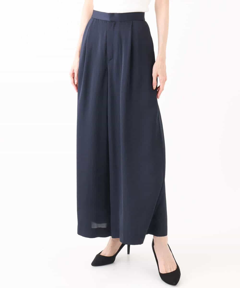 FOLGA32170 MK MICHEL KLEIN(MK ミッシェルクラン) サテンワイドシルエットパンツ/洗える ネイビー