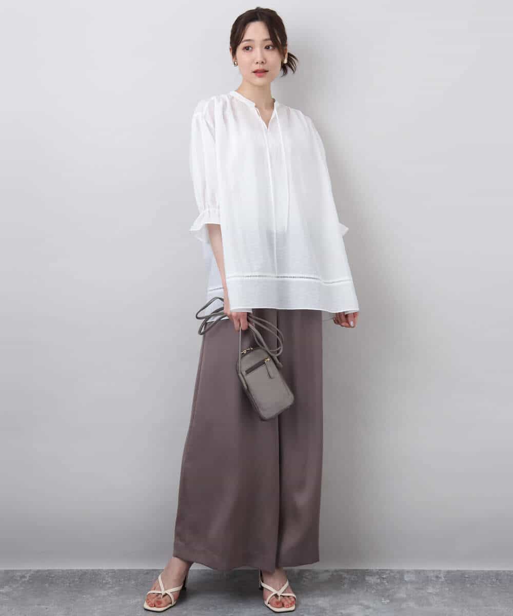 FOLGA32170 MK MICHEL KLEIN(MK ミッシェルクラン) サテンワイドシルエットパンツ/洗える ネイビー