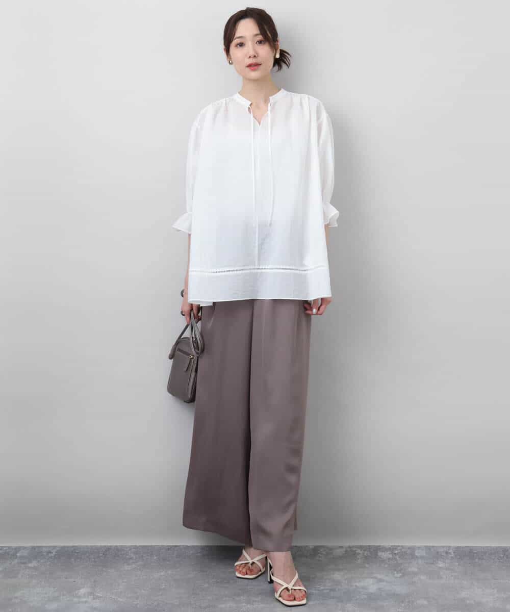 FOLGA32170 MK MICHEL KLEIN(MK ミッシェルクラン) サテンワイドシルエットパンツ/洗える ネイビー