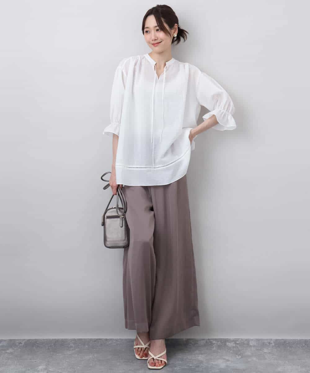 FOLGA32170 MK MICHEL KLEIN(MK ミッシェルクラン) サテンワイドシルエットパンツ/洗える ネイビー