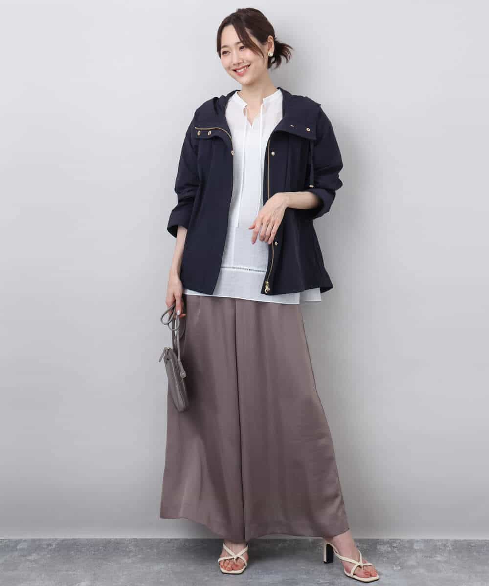 FOLGA32170 MK MICHEL KLEIN(MK ミッシェルクラン) サテンワイドシルエットパンツ/洗える ネイビー