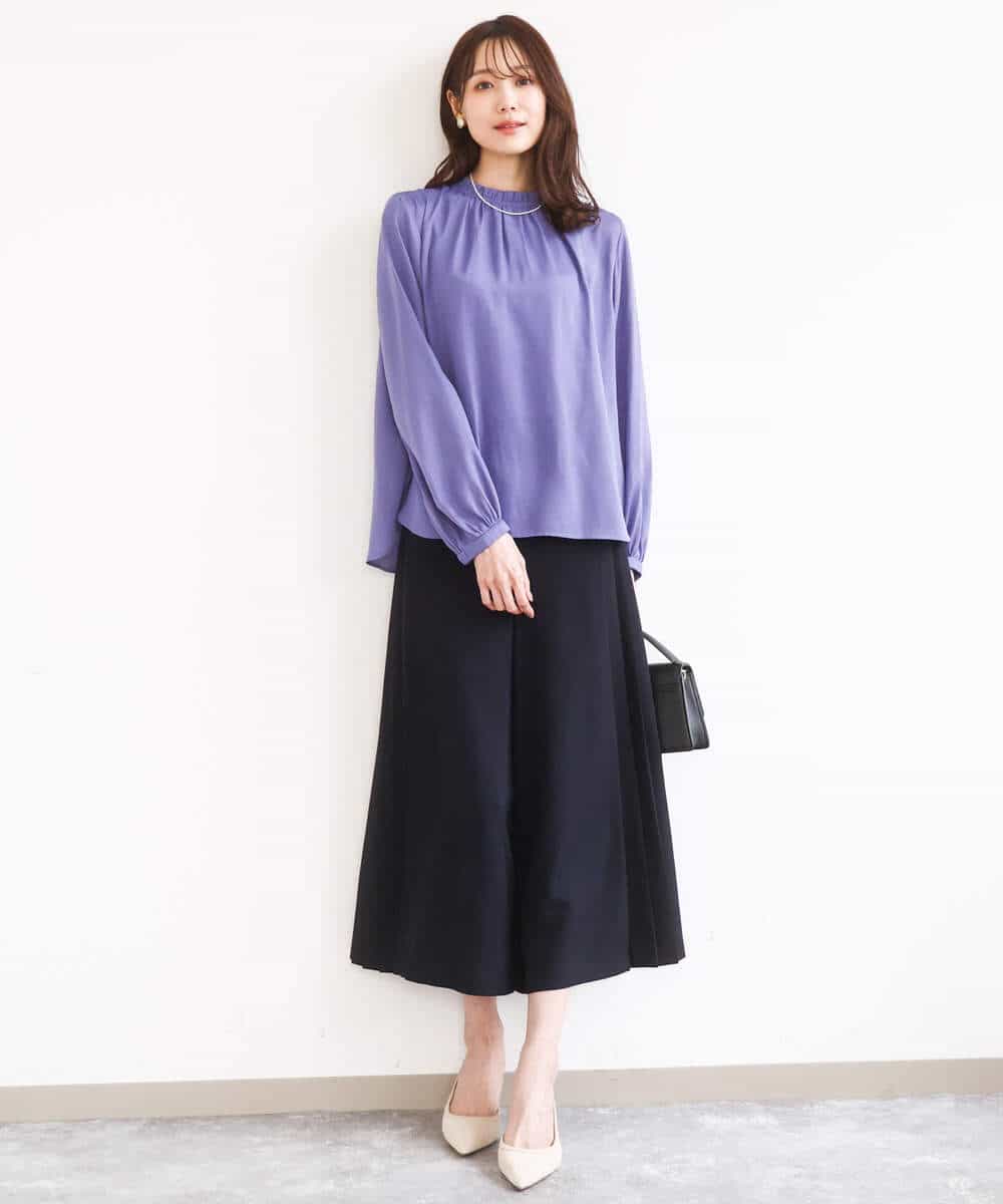 FOLGD26170 MK MICHEL KLEIN(MK ミッシェルクラン) サイドプリーツガウチョパンツ/洗える ネイビー