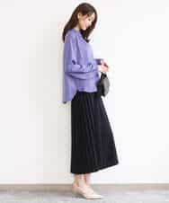 FOLGD26170 MK MICHEL KLEIN(MK ミッシェルクラン) サイドプリーツガウチョパンツ/洗える ネイビー