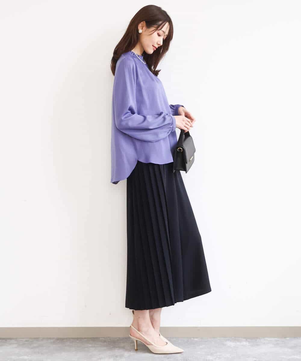 FOLGD26170 MK MICHEL KLEIN(MK ミッシェルクラン) サイドプリーツガウチョパンツ/洗える ネイビー